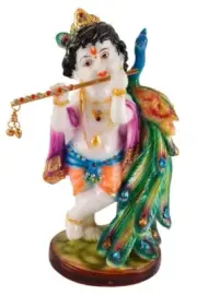 Marble Dust Lord Krishna Playing Flute Idol Statue For Home Office Decor