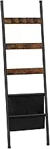 HOOBRO Blanket Ladder, 5 Tier Towel Rack, 17.3" L x 63" H, Wall-Leaning Blanket Rack for Living Room, Decorative Ladder with 4 Hooks and Magazine Pocket, Rustic Brown BF32CJ01