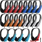 20 Pack Bulk Classroom Headphones with Microphone Students Kids Wired Headphones School Class Set Headphones for School Library Computer Office Meeting Adults 3.5 Jack Universal Plug (Bright Color)
