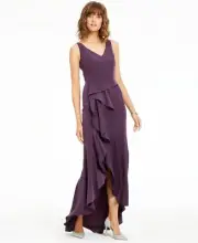 Adrianna Papell Crepe Cascade Gown Currant Purple Size 6 $159