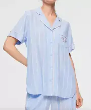 NEW PETER ALEXANDER BLUE TEXTURED SHIRT TOP + SHORTS PJ SET SMALL S RRP$129.90
