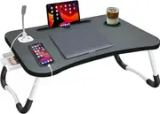 NNECN Laptop Desk Bed Table Tray Folding Breakfast Table Portable Lap Standing Desk Notebook Stand Reading Holder for Bed/Sofa Large Lap Desk with USB