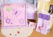 Baby Girl 5 Pieces Purple Butterfly Cotton Nursery Bedding Crib Cot Sets