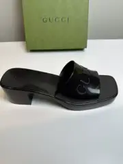 Gucci Women’s Black Rubber Platform Block Heel Slide Sandals Size 38