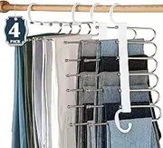 DAWNTREES 4 Pack 6 in 1 Pants Hangers,Pants Rack Adjustable,Non-Slip, Space Saving Hangers, Wardrobe Organizer, Pants, Jeans, Skirts, Scarves, Multipurpose Hanger Organizer for Closet Multi-Purpose.