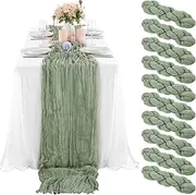 10 Pcs Sage Green Cheesecloth Table Runner 10FT, Gauze Table Runner for Wedding Reception Sheer Bridal Shower Birthday Party Boho Table Decoration, Rustic Romantic Wedding Runner