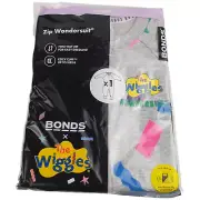 BONDS The Wiggles NEW Unisex Baby Zip Wondersuit Coverall Grey Size 00 3-6 Mths