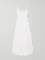 [STAUD] STAUD - Dena Pleated Cotton Poplin Maxi Dress - White - US14 US 14 White