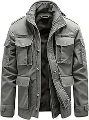 [Sumairah] Mens Field Jacket Military Inspiration Field Jacket Classic M-65 Field Jackets Grey Exterior Pockets Hooded Outdoor Durable Materials Nylon Winter Jacket