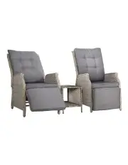 [Gardeon] Recliner Chairs 3 Piece in Grey