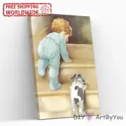 Paint By Numbers Kit Baby Dog Animal Home Art Painting DIY Oil Kids Draw Framed