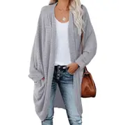 Women's Bohemian Long Pocket Cardigans - Light Grey