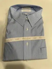 Roundtree Yorke Gold Label Dress Shirt 17 1/2 - 34 Blue Cotton Poplin