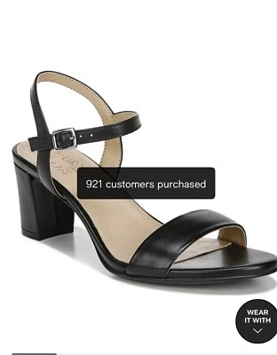 NEW Naturalizer Bristol Womens 7M Black Smooth Sandals Open Toe Mid Heel Strap