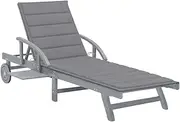 vidaXL Solid Acacia Wood Garden Sun Lounger with Cushion Patio Outdoor Yard Terrace Sunbed Daybed Chaise Lounge Seating Seat Sofa Furniture