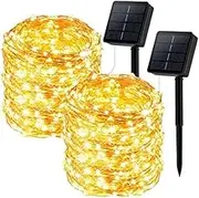 LED Solar String Lights, 12M/39FT Solar Outdoor Lights with 8 Lighting Modes, Waterproof Solar Fairy Lights for Home, Decoration, Tree, Garden Patio Party Christmas (2 Pack 12 M 100 LED, Warm White)
