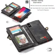 CaseMe For Apple iPhone X/XS Zipper & Detachable Retro Leather Pouch Wallet Flip Purse Bag Detachable Phone Case Cover (Black)
