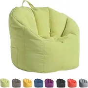 Bean Bag Chair Cover (No Filler),Washable Stuffable Zipper Beanbag Cover,Cotton Linen Memory Foam Beanbag Replacement Cover (Green)
