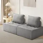 Oikiture 2PCS Modular Sofa Lounge Chair Armless TOFU Back Linen Grey