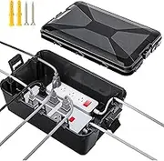 BLUEQUE Large Weatherproof Electrical Box - IP54 Waterproof Extension Cord Cover Outdoor Box with 10 Cable Seal Entry, Protect Power Board, Timer, Outlet Plug, Holiday Lights, Black (34.5x14x12 cm)
