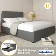 Double Size Bed Frame Gas Lift Up Underbed Storage Platform Mattress Base Grey