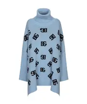 Dolce Gabbana DG Logo Inlay Turtle-Neck Knitted Poncho S,XS,M light blue