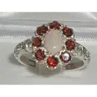 Solid 9k White Gold Natural Opal & Garnet Womens Cluster Ring - Sizes 4 to 12