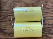 2 New 80 uF 250V Supertech MPT Film Audio Signal Crossover Capacitors (Qty)