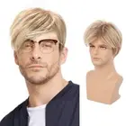 Brown Side Part Wig Nightclub Bar Wig Synthetic Hair Men Short Straight Wig