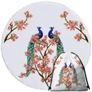Peacocks and Pink Flowers Round Beach Towel