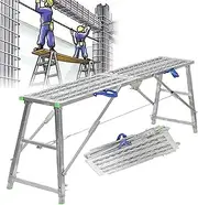 Adjustable Scaffolding Equipment Work Platform,Multipurpose Work Platform Scaffold Tower Ladder Stool Bench for Home Improvement, Washing Vehicles, Maintenance Work,140Cm