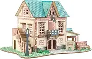 MPIUET 3D Wooden House Puzzles for Adults Wooden Starry Sky Inn Building Model, 6.8" × 5.1" × 4", Laser Engraving, Without Burrs, No Glue or Other Tools Required
