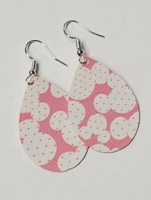 Mickey Mouse Pink Faux Leather Teardrop Earrings