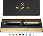 [Scriveiner] Silver Chrome Ballpoint Pen - Stunning Luxury Pen with 24K Gold Finish, Schmidt Black Refill, Best Ball Pen Gift Set for Men & Women, Professional, Executive, Office, Nice, Fancy Pens
