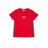 在飛比找momo購物網優惠-【FILA官方直營】女吸濕排汗拼接格紋短袖圓領T恤-紅色(5