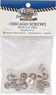 Weaver Leather Weaver Leather #D5038 Chicago Screws Nickel Over Brass, Plain, 1/4", 10-Pack 77-7000-NB, Nickel Brass
