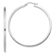 Sterling Silver Rhodium-Plated 2X50mm Square Tube Hoop Earrings