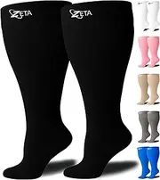 Zeta Wear Plus Size Support Socks - Wide Calf Compression, Great for Travel & Flights, Women Love Its Amazing Fit, Cotton-Rich Comfort & Soothing Relief, 1 Pair, 3XL, Black