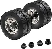 1/14 RC Rear Tractor Truck Tires Steel Alloy Wheels Rims Hubs OD 84mm Rubber Traile Tyres for Tamiya 1:14 Scale Tractor Trailer Truck Car Upgrades Or Other 1/14 Truck Models 2PCS
