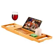 Bamboo Bathtub Tray - Expandable Bath Tub Tray Bathtub Caddy Tray- Adjustable
