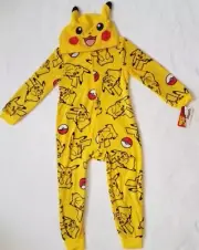pokemon pikachu union suit hoodie pajamas boys size SMALL S 4/5 long sleeve