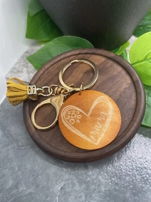4" Gold-Tone Leather Tassel MAMA Wood Pendant Keychain New Free Ship A3157