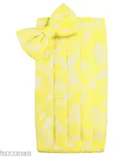 NEW Men's Cardi Lemon Yellow Paisley Tuxedo Tux Cummerbund Bow tie Hankie.