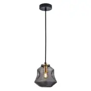 FOSSETTE Pendant Lamp Light Interior ES Smoke Glass Angld Bell with Antique Brass Highlight OD170mm
