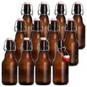 12 oz Amber Old Fashioned Flip Top Glass Beer Bottles for Home Brewing-Set of 12