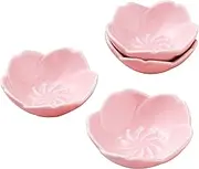 Jusalpha Pink Cherry Blossom Porcelain Sauce/Seasoning Dish, Sushi Soy Dipping Bowl, Dessert, Appetizer Plates, Serving Dish for Kitchen Home (Set of 4, Pink)