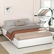 ALFORDSON Bed Frame Base with Gas Lift Storage Double Size Wilbur Series Without Bed Head, Mattress Topper Platform Foundation with Boucle Fabric Upholstery for Bedroom, Boucle White