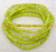 6 Pcs Natural 2x4mm Faceted Green Peridot Gemstone Rondelle Beads Bracelet 7.5in