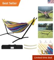 Portable Double Hammock with Steel Stand & Carry Bag for Outdoor Relaxation