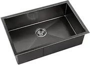 Cefito Kitchen Stainless Steel Sink 70 x 45cm Rectangle Single Bowl Black Basin Sinks Handmade, Home Laundry, Under Top Flush Mount Modern Design with Strainer Easy to Clean
